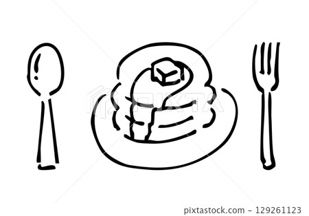 Monochrome hand-drawn illustration of pancakes 129261123