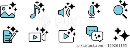 AI artificial intelligence and generation AI icons, image, video, audio, and text generation 129261165