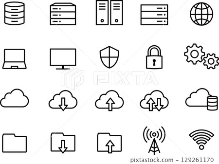 IT network icon set black and white 129261170