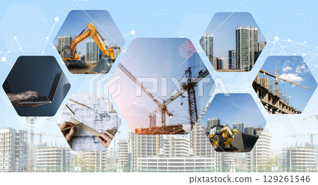 Modern Construction Technology and Development Concept background Modern Construction Technology and Development Concept background 129261546