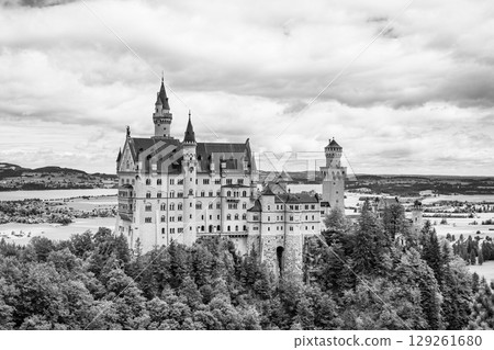 Neuschwanstein Castle stands proudly among lush green forests in Bavaria, Germany. This fairytale chateau captivates visitors with its fantasy architecture and breathtaking landscape views. Neuschwanstein Castle stands proudly among lush green forests in Bavaria, Germany. This fairytale chateau captivates visitors with its fantasy architecture and breathtaking landscape views. 129261680