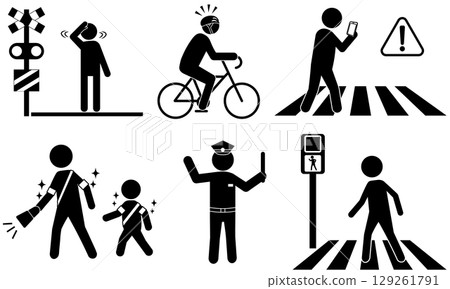 一組描述道路安全各方面的象形圖 129261791