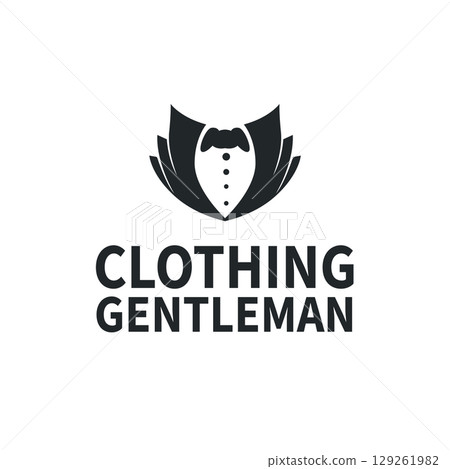 Cool and masculine tuxedo logo design for men suit black silhouette illustration minimalist and simple design for business brand, shop, poster and temple symbol Cool and masculine tuxedo logo design for men suit black silhouette illustration minimalist and simple design for business brand, shop, poster and temple symbol 129261982