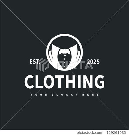 Cool and masculine tuxedo logo design for men suit black silhouette illustration minimalist and simple design for business brand, shop, poster and temple symbol 129261983