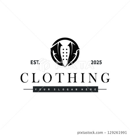 Cool and masculine tuxedo logo design for men suit black silhouette illustration minimalist and simple design for business brand, shop, poster and temple symbol 129261991