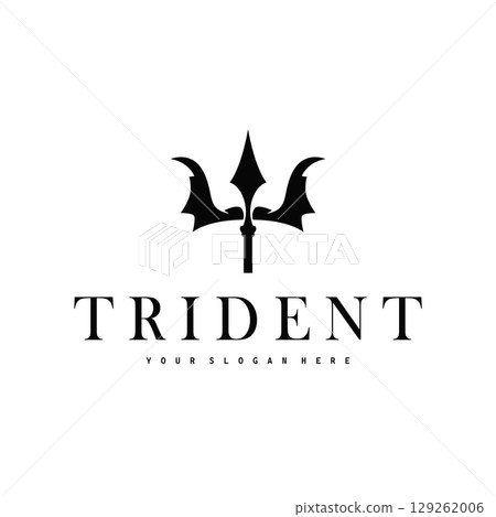 Trident logo weapon concept, pitchfork weapon as a symbol of poseidon, neptune, the god of the sea, design illustration concept for product brand, shop, template and poster Trident logo weapon concept, pitchfork weapon as a symbol of poseidon, neptune, the god of the sea, design illustration concept for product brand, shop, template and poster 129262006