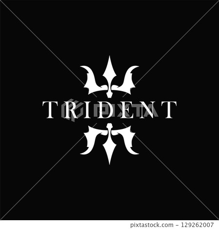 Trident logo weapon concept, pitchfork weapon as a symbol of poseidon, neptune, the god of the sea, design illustration concept for product brand, shop, template and poster Trident logo weapon concept, pitchfork weapon as a symbol of poseidon, neptune, the god of the sea, design illustration concept for product brand, shop, template and poster 129262007