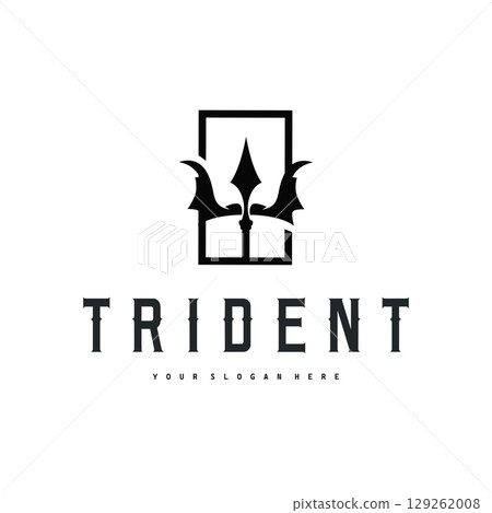Trident logo weapon concept, pitchfork weapon as a symbol of poseidon, neptune, the god of the sea, design illustration concept for product brand, shop, template and poster Trident logo weapon concept, pitchfork weapon as a symbol of poseidon, neptune, the god of the sea, design illustration concept for product brand, shop, template and poster 129262008