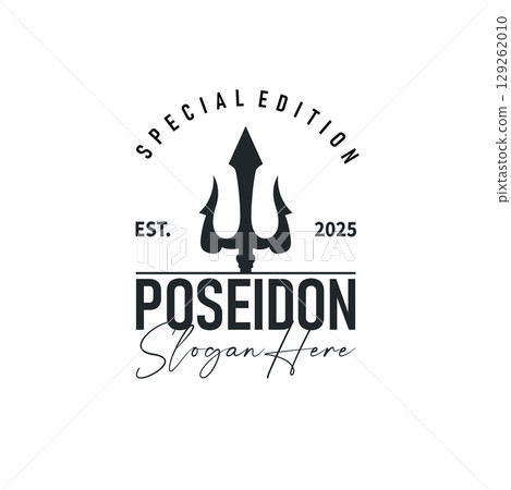 Trident logo weapon concept, pitchfork weapon as a symbol of poseidon, neptune, the god of the sea, design illustration concept for product brand, shop, template and poster Trident logo weapon concept, pitchfork weapon as a symbol of poseidon, neptune, the god of the sea, design illustration concept for product brand, shop, template and poster 129262010