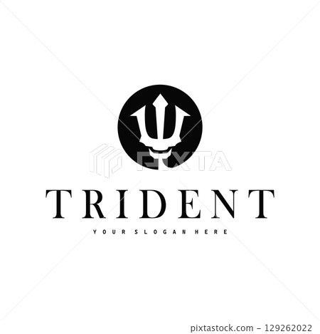 Trident logo weapon concept, pitchfork weapon as a symbol of poseidon, neptune, the god of the sea, design illustration concept for product brand, shop, template and poster Trident logo weapon concept, pitchfork weapon as a symbol of poseidon, neptune, the god of the sea, design illustration concept for product brand, shop, template and poster 129262022
