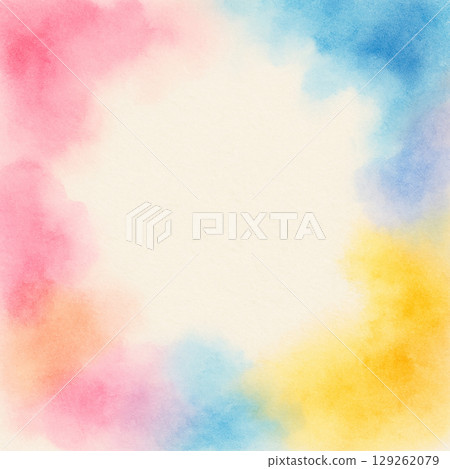 彩色水彩框架背景（柔和的色彩，淺色調） 129262079