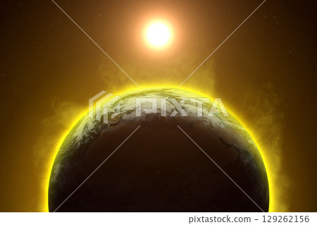 Global warming. Earth and Sun in space. 129262156