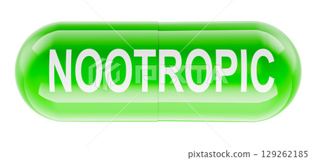 Nootropic, green capsule. 3D rendering Nootropic, green capsule. 3D rendering 129262185