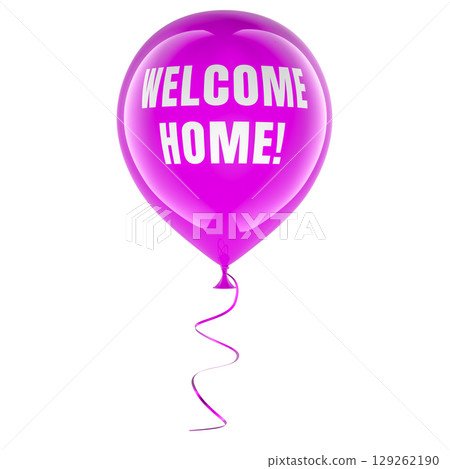 Welcome Home, pink balloon with inscription. 3D rendering 129262190