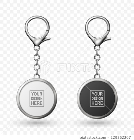 Vector Keychain Icon Set, Isolated. Realistic Round Keychain Design for Branding. Blank Keychain Mockup for Logo. Luxury Metallic Keychain Template for Custom Accessory Design 129262207