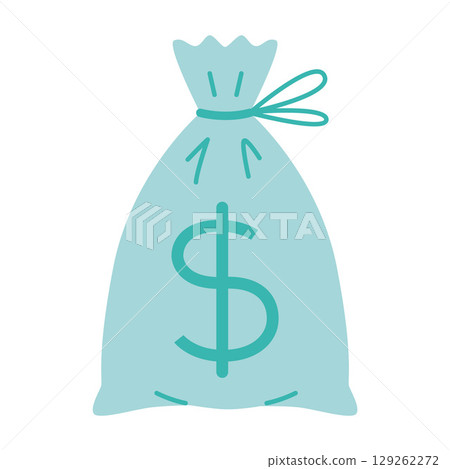 Money bag with dollar sign, symbol of wealth, income and savings. Trendy modern vector illustration isolated on white background, hand drawn, flat design 129262272
