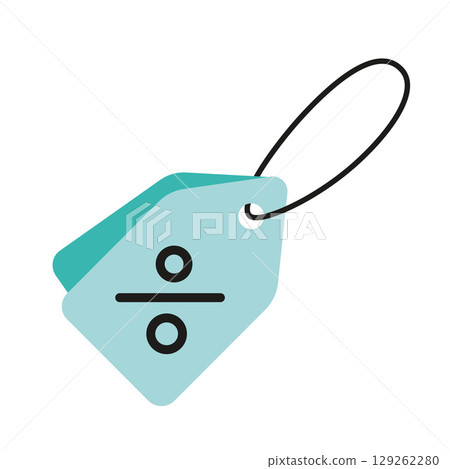 Price tag with percentage symbol, representing discounts, sales, and special offers. Modern vector illustration isolated on white background, hand drawn, flat design Price tag with percentage symbol, representing discounts, sales, and special offers. Modern vector illustration isolated on white background, hand drawn, flat design 129262280