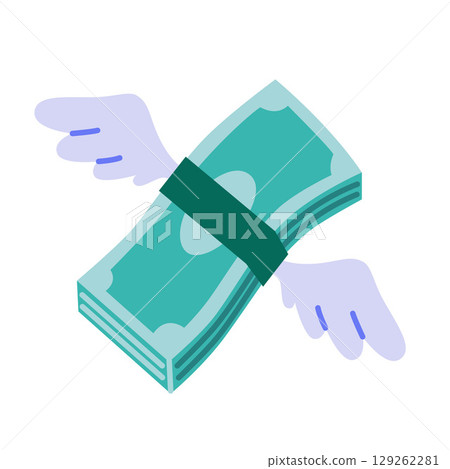 Stack of money with wings, symbolizing spending, lost funds or fast financial movement and takeoff. Trendy modern vector illustration isolated on white background, hand drawn, flat design Stack of money with wings, symbolizing spending, lost funds or fast financial movement and takeoff. Trendy modern vector illustration isolated on white background, hand drawn, flat design 129262281