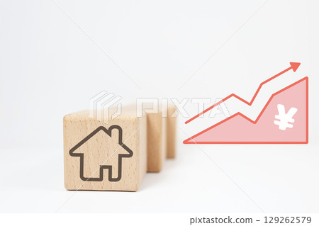 Image showing rising home values. Japanese Yen symbol and graph. Image showing rising home values. Japanese Yen symbol and graph. 129262579