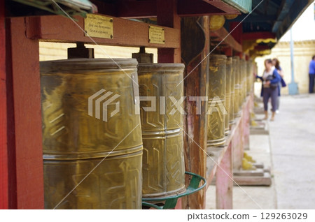Prayer wheels in the grounds of Gandan Monastery, Ulaanbaatar 129263029