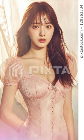 beautiful woman in white dress 129263534