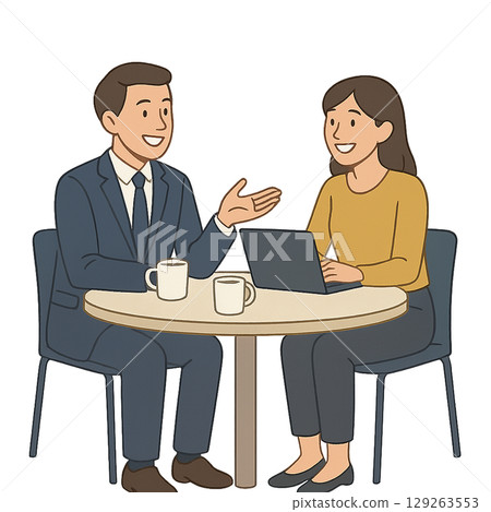 午休時，微笑的男女與同事聊天 129263553