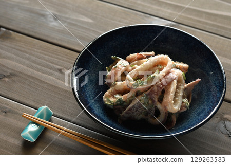 Squid with Spicy Pollack Roe and Mayonnaise 129263583