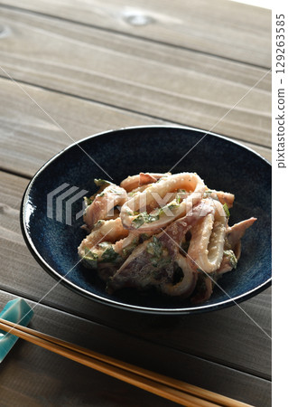 Squid with Spicy Pollack Roe and Mayonnaise 129263585