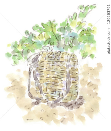 Watercolor illustration of a backpack used in agricultural field work 129263791