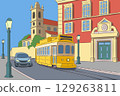 Yellow tram in Lisbon Portugal 129263811