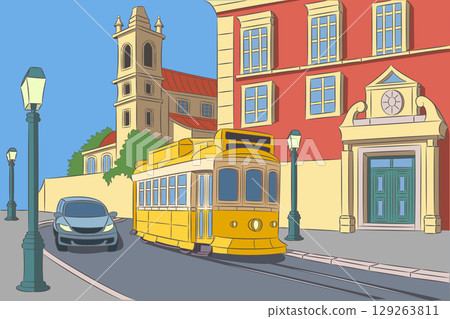 Yellow tram in Lisbon Portugal Yellow tram in Lisbon Portugal 129263811