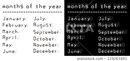 Digital letter month names. Calendar words. January to December. 129263883