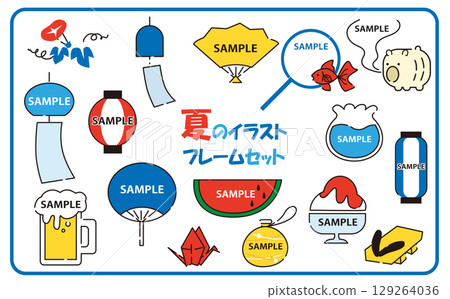 Summer frame material illustration set Summer frame material illustration set 129264036
