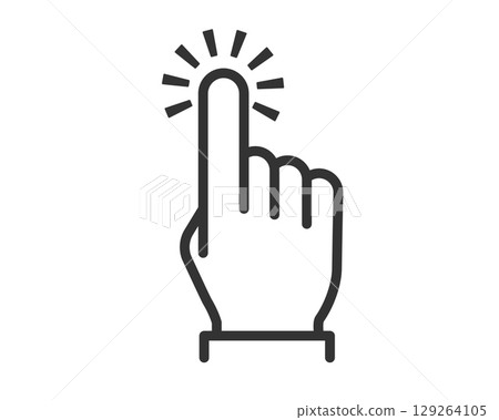 Simple line drawing of a finger icon with a radiating beam indicating a tap | Vector 129264105
