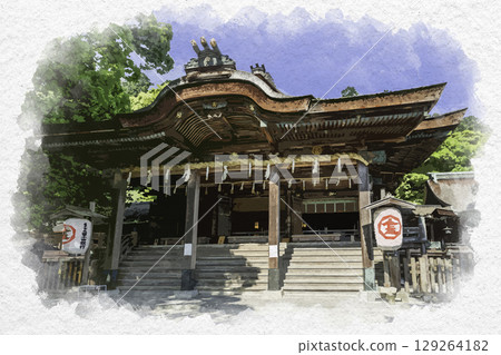 Watercolor style Konpira-san main shrine, Kotohira-cho, Kagawa Prefecture 129264182
