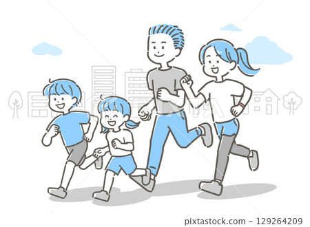 Illustration of a family jogging outdoors 129264209