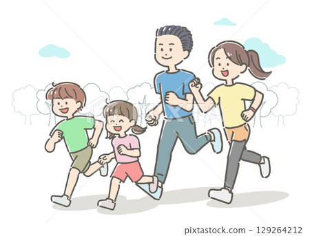 一家人在戶外慢跑的插圖 129264212