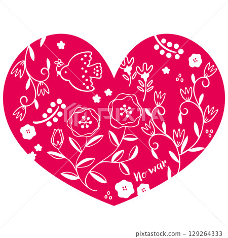 A cute heart shaped design featuring Scandinavian-style illustrations to promote peace and oppose war. A cute heart shaped design featuring Scandinavian-style illustrations to promote peace and oppose war. 129264333