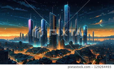 遊戲背景:賽博龐克數位世界城市鳥瞰圖 遊戲背景:賽博龐克數位世界城市鳥瞰圖 129264493