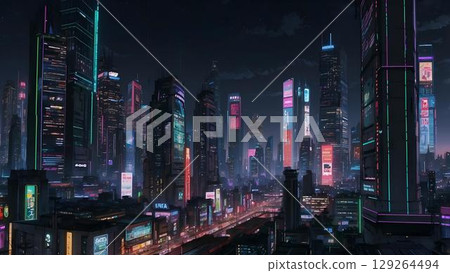 遊戲背景:從摩天大樓上看到的現代大都會夜景 遊戲背景:從摩天大樓上看到的現代大都會夜景 129264494