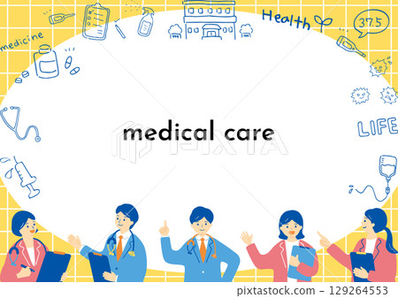 Hand drawn illustration with medical workers 129264553