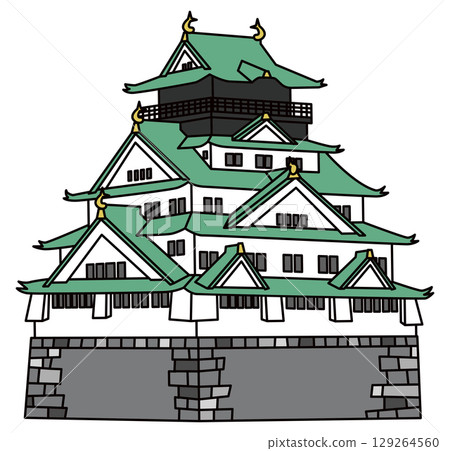 Japanese castle Osaka Castle illustration image Japanese castle Osaka Castle illustration image 129264560