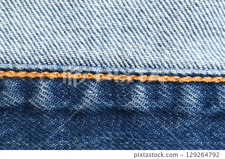 seam of blue denim texture background, jean fashion style seam of blue denim texture background, jean fashion style 129264792