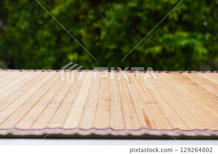 brown plank wood texture background, table in the garden 129264802