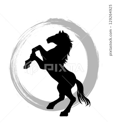 一匹馬站在灰色圓圈前的輪廓(筆觸) 一匹馬站在灰色圓圈前的輪廓(筆觸) 129264925