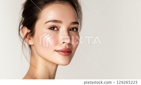 回頭看的美麗女人（肖像，亞洲，美女，白色背景） 129265225