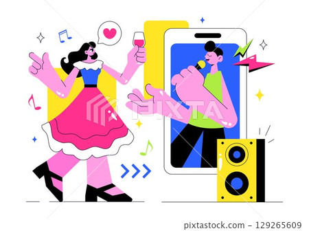 Virtual Concert Illustration Featuring a Metaverse Concept with People Watching a Musical Concerts, Interacting, and Exploring in a Virtual World Virtual Concert Illustration Featuring a Metaverse Concept with People Watching a Musical Concerts, Interacting, and Exploring in a Virtual World 129265609