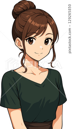 Illustration of a woman's profile with a bun hairstyle Illustration of a woman's profile with a bun hairstyle 129265850