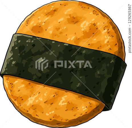 Illustration of rice crackers wrapped in seaweed 129265867