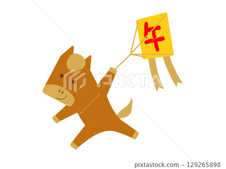 新年祝福/放風箏的簡單紅馬人物 129265898